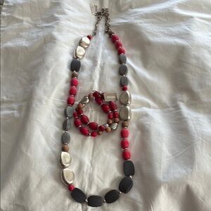 NWT Chico's Red and Silver Beaded Necklace